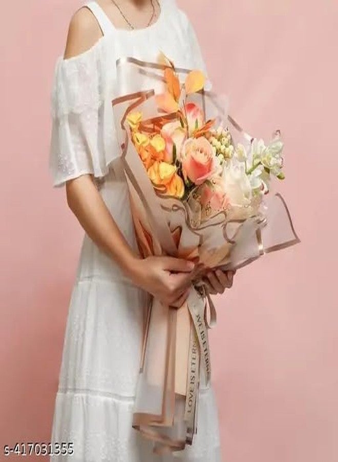 Unwrap Delights Pack of 10 Pcs Golden Border Line Flower Korean Wrapping Sheets,Flower Wrapper For Bouquet Flower Plastic Gift Wrapper (22.8 X 22.8 Inches) Multicolor - Image 3